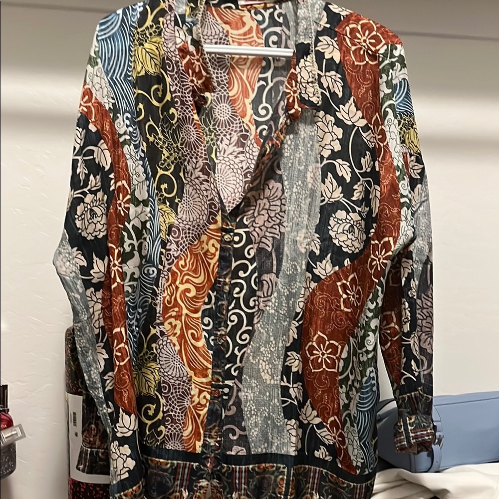 Johnny Was Colorful Patterned Button-Up Shirt